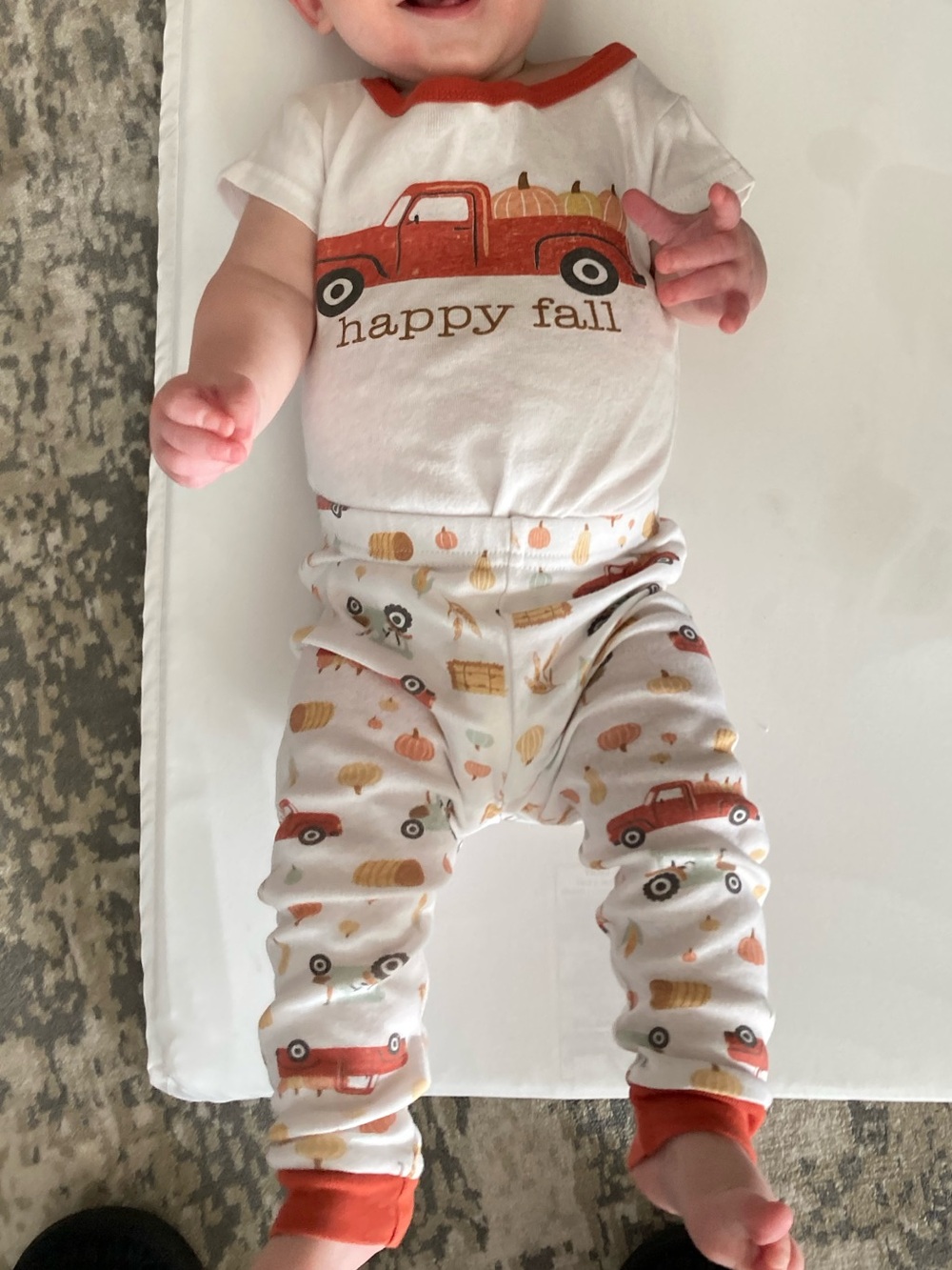 chick pea Fall Red Truck cream/burnt orange interchangeable matching set pajamas